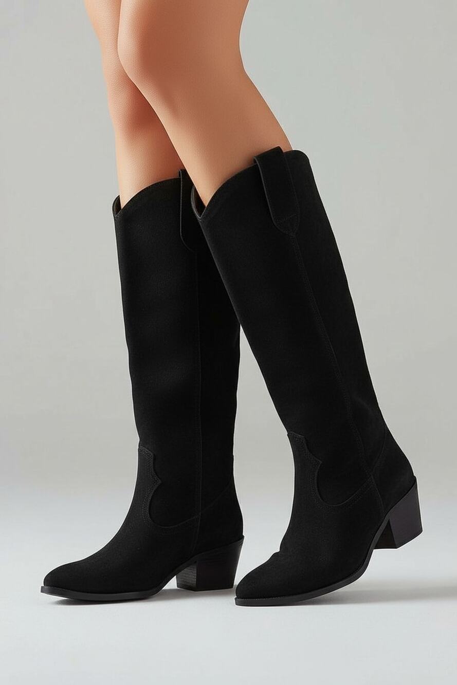 Women's Black Leather Suede Knee Length Boots Size 10W Made In Italy